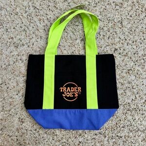 Trader Joe's Black Mini Tote with Lime Handles and Blue Base